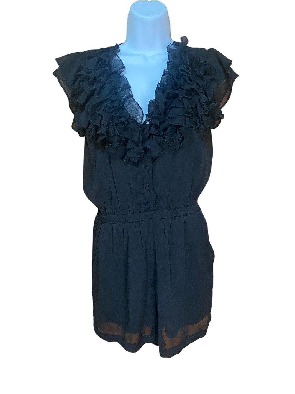 H &M Ruffled V-Neck Cap Sleeve Black Romper